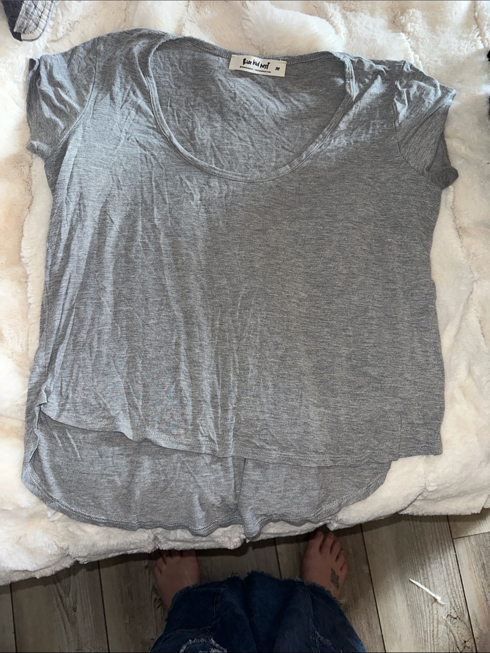 Three Bird Nest Gray Scoop Neck Layered Short Sleeve Tee